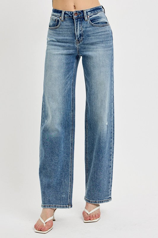 Blue Distressed Wide Leg Jeans - Tigbul's Variety Fashion Shop
