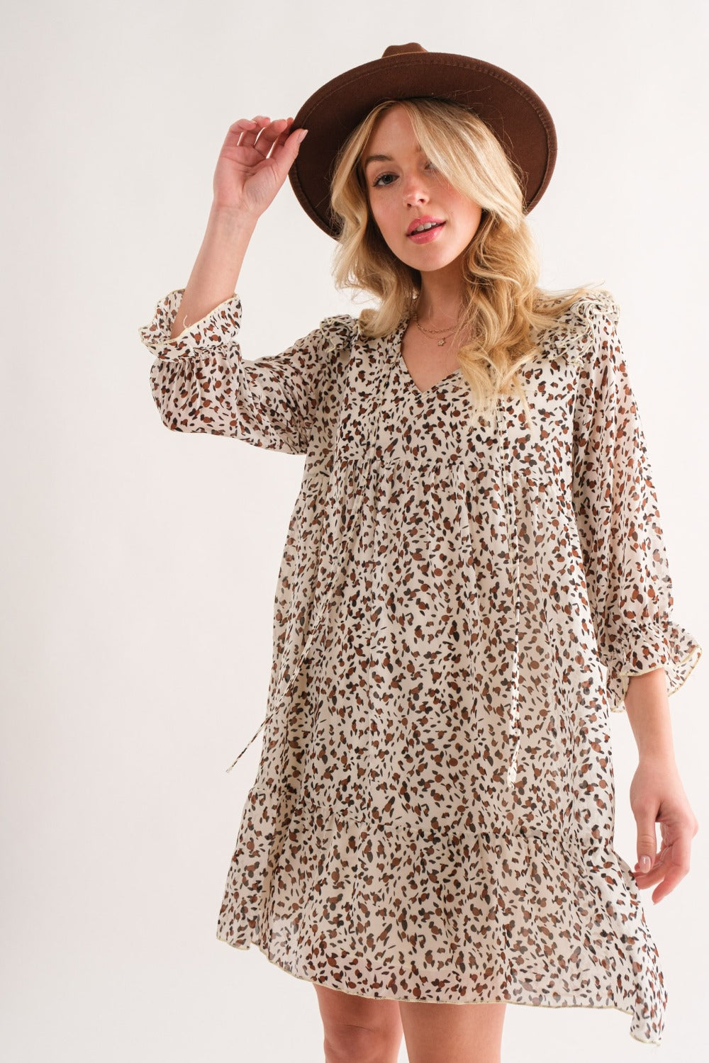 Leopard Ruffle Hem Woven Mini Dress - Tigbul's Variety Fashion Shop