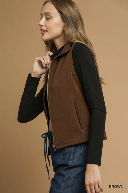 Umgee Zip-Front Fitted Vest with Pockets - Tigbul's Variety Fashion Shop