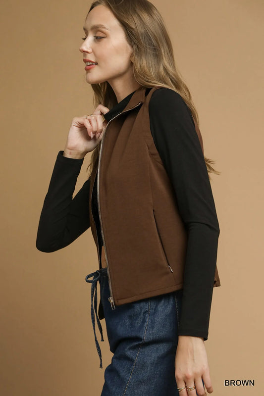 Umgee Zip-Front Fitted Vest with Pockets - Tigbul's Variety Fashion Shop