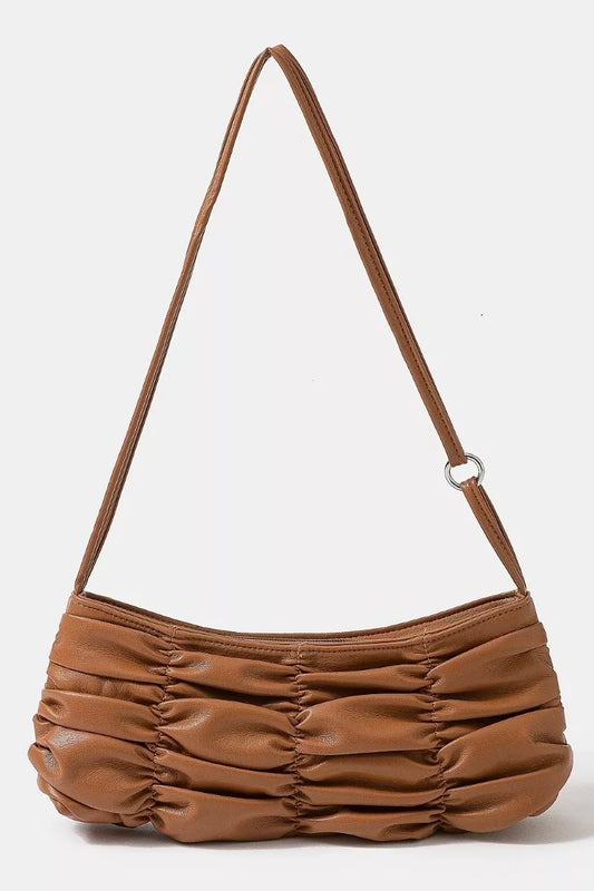 Fame Segmented Pleated Faux Leather Hand Bag - Tigbul's Variety Fashion Shop