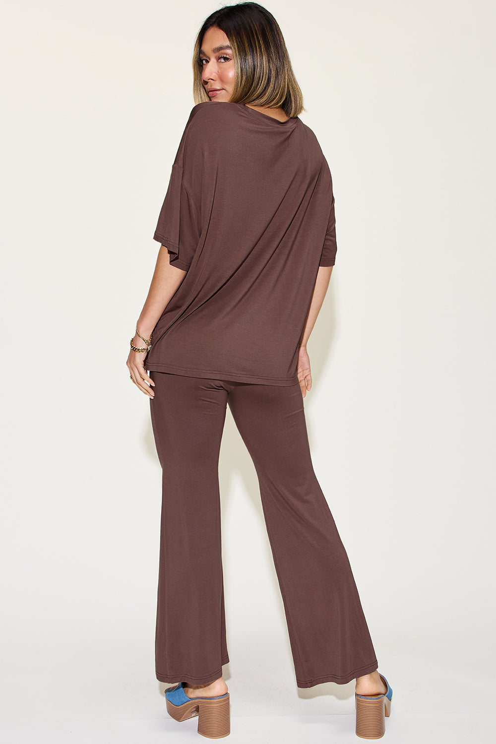 Basic Bae Full Size Bamboo Drop Shoulder T-Shirt and Flare Pants Set - Tigbul's Variety Fashion Shop