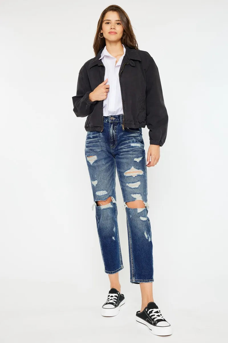 Kancan High Rise Distressed Mom Fit Jeans - Tigbul's Variety Fashion Shop