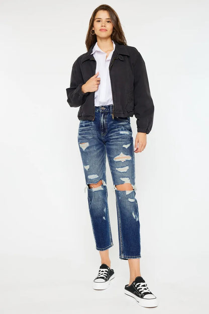 Kancan High Rise Distressed Mom Fit Jeans - Tigbul's Variety Fashion Shop