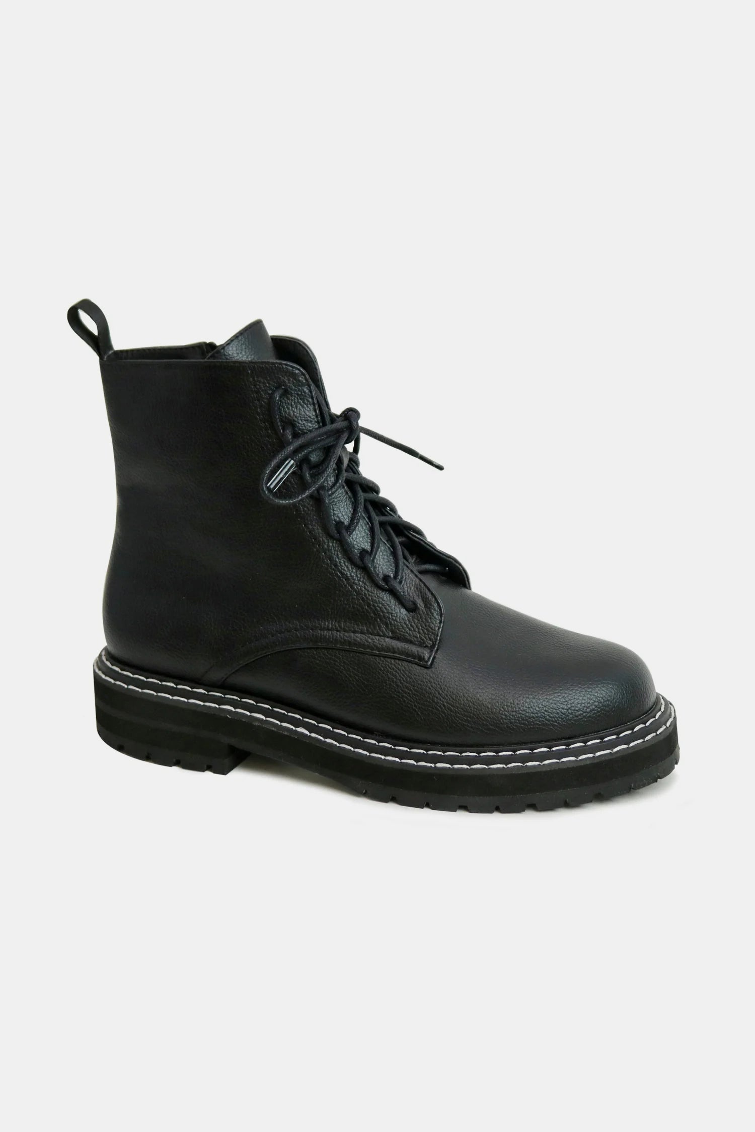 Black Faux Leather Lace-Up Boots with Side Zipper - Tigbul's Variety Fashion Shop