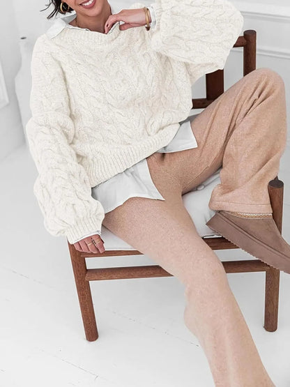 Cable Knit Long Sleeve Sweater - Tigbul's Variety Fashion Shop