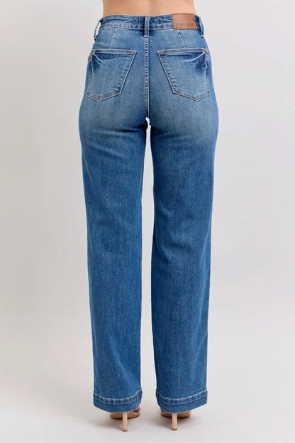 Judy Blue Full Size High Waist Contrast Thread Straight Plus Size - Tigbul's Variety Fashion Shop