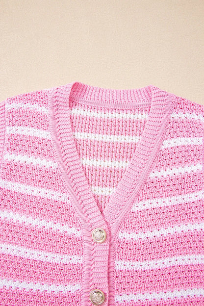 Striped Button-Up Knit Sweater Vest - Tigbul's Variety Fashion Shop