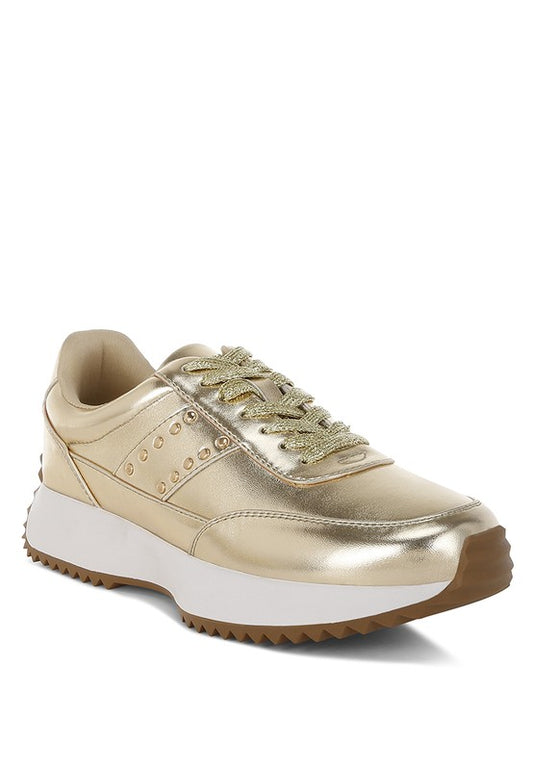 Mujori Metallic Pleather Studded Sneakers - Tigbul's Variety Fashion Shop