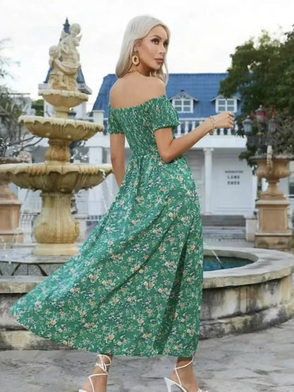 Full Size Slit Off-Shoulder Floral Midi Dress Plus Size - Tigbul's Variety Fashion Shop