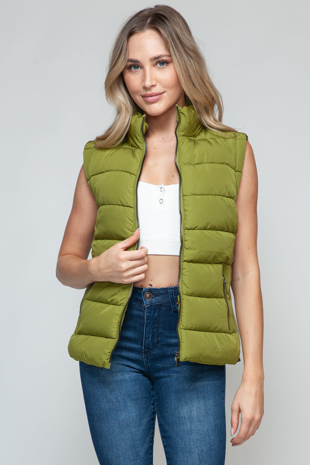 Green Zip Up Turtleneck Vest with Pockets - Tigbul's Variety Fashion Shop