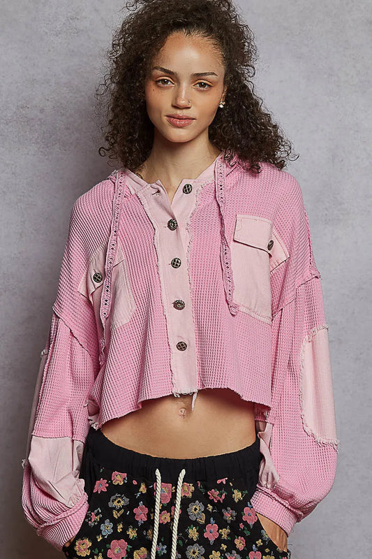 POL Raw Hem Cropped Hooded Jacket - Tigbul's Variety Fashion Shop