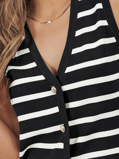 Striped Button-Front Sweater Vest - Tigbul's Variety Fashion Shop