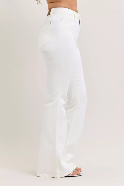 Judy Blue High-Waisted Tummy Control White Flare Jeans - Tigbul's Variety Fashion Shop