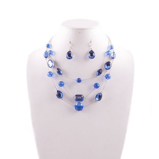 BLUE SILVER GEM LAYERED NECKLACE - Tigbul's Variety Fashion Shop
