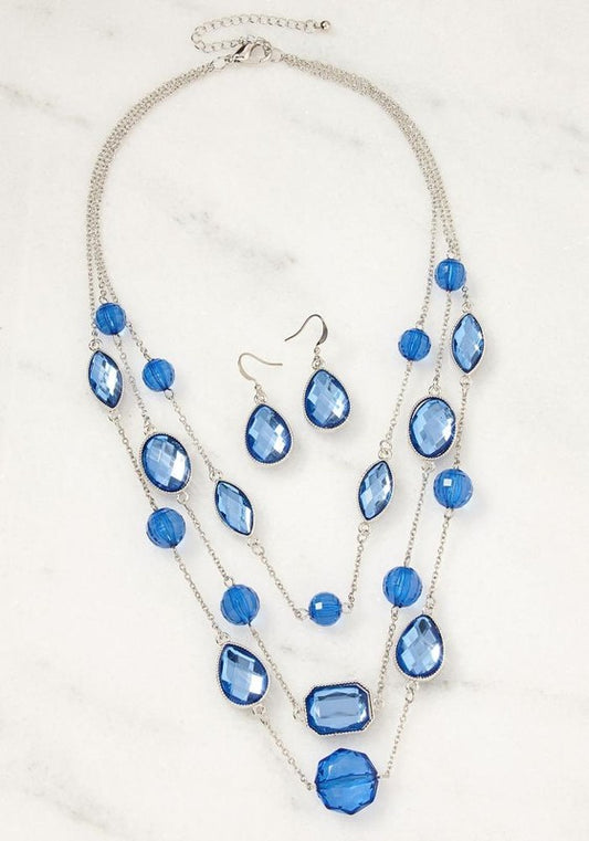 BLUE SILVER GEM LAYERED NECKLACE - Tigbul's Variety Fashion Shop