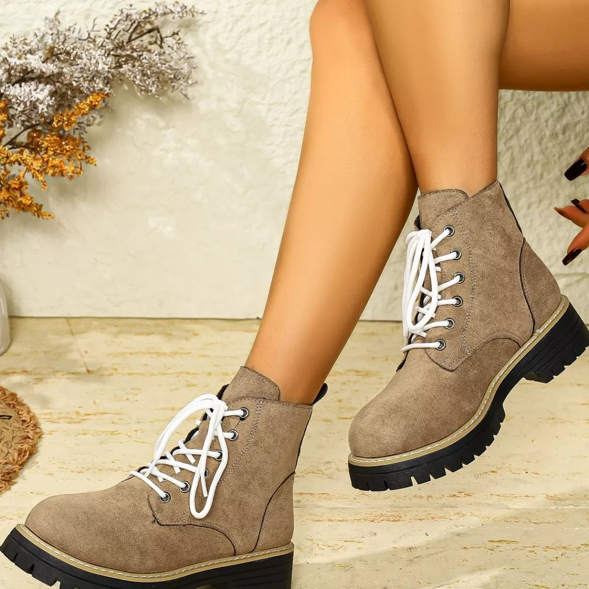 Round Toe Lace Up Boots - Tigbul's Variety Fashion Shop