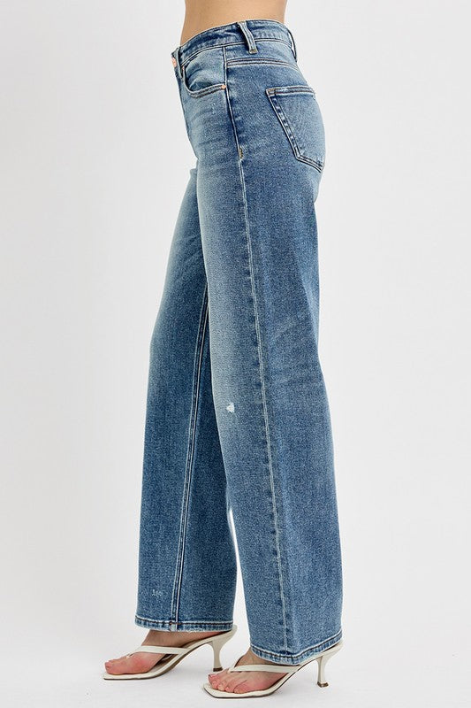 Blue Distressed Wide Leg Jeans - Tigbul's Variety Fashion Shop