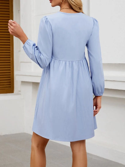 Tie Front Long Sleeve Mini Dress - Tigbul's Variety Fashion Shop