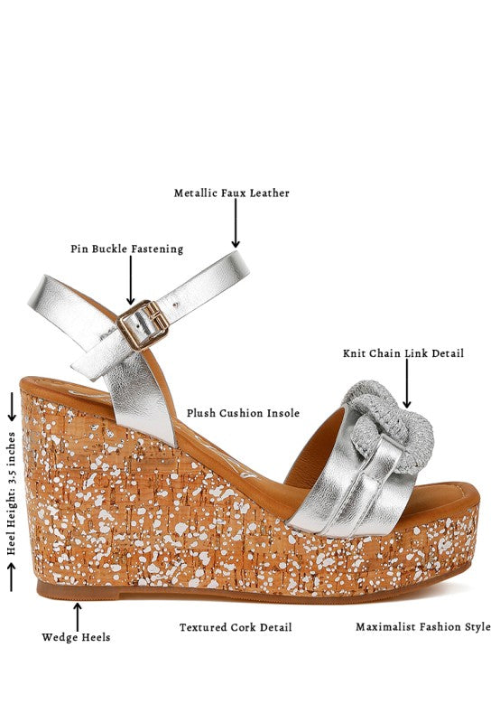 Emelda Chain Link Detail Wedge Sandals - Tigbul's Variety Fashion Shop