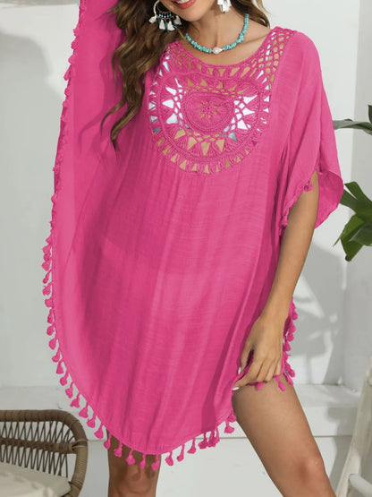 Tassel Crochet Round Neck Cover-Up - Tigbul's Variety Fashion Shop
