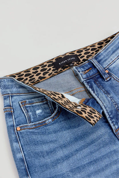RISEN Full Size Tummy Control Elastic Band High Rise Wide Jeans Plus Size - Tigbul's Variety Fashion Shop