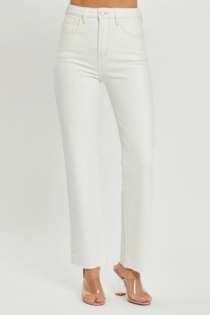 RISEN Plus Size High Rise Cream Color Tummy Control Straight Jeans - Tigbul's Variety Fashion Shop