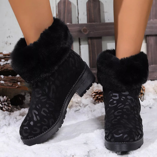 Fuzzy Cuff Leopard Print Ankle Boots | Tigbuls Variety Fashion