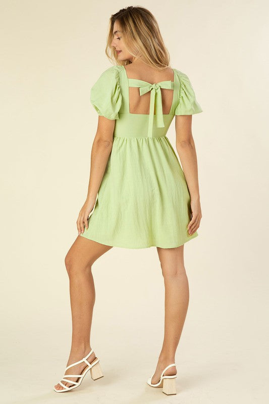 Green Tie back dress with puff sleeves - Tigbuls Variety Fashion