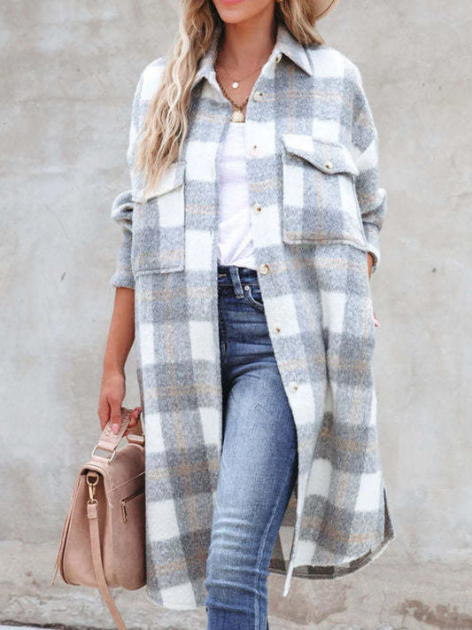 Oversized Plaid Button Up Longline Jacket - Tigbul's Variety Fashion Shop