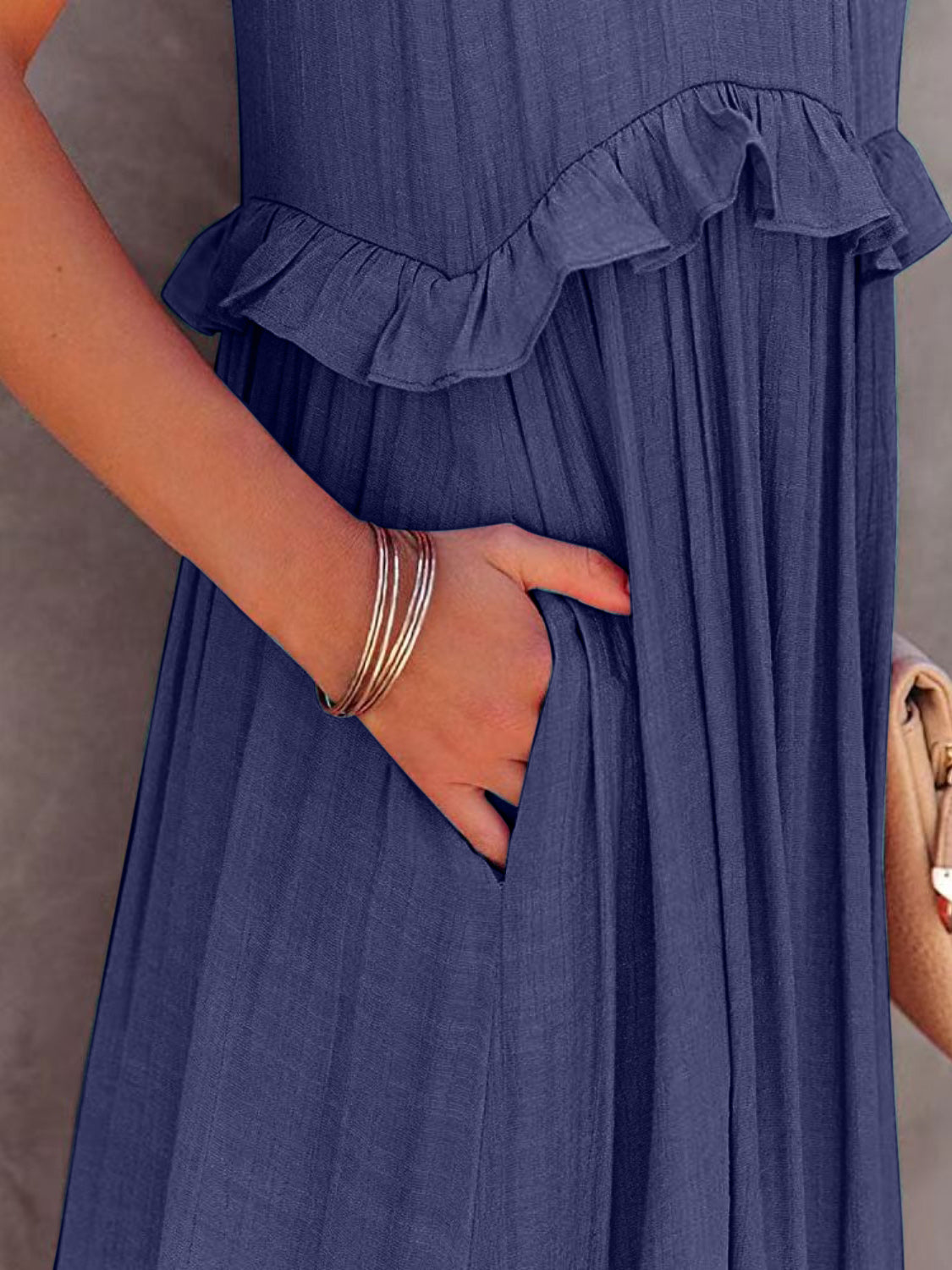Ruffled Sleeveless Tiered Maxi Dress with Pockets - Tigbuls Variety Fashion