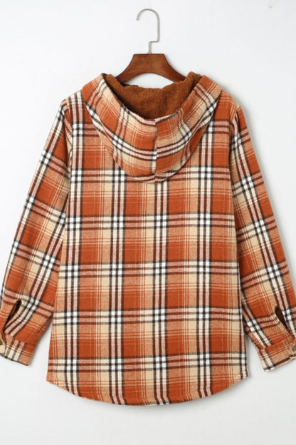 Plaid Button Up Long Sleeve Hooded Jacket - Tigbul's Variety Fashion Shop