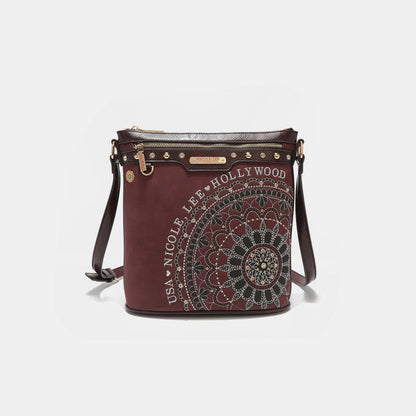 Nicole Lee USA Metallic Stitching Embroidery Inlaid Rhinestone Crossbody Bag - Tigbul's Variety Fashion Shop