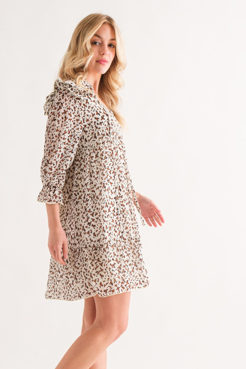 Leopard Ruffle Hem Woven Mini Dress - Tigbul's Variety Fashion Shop