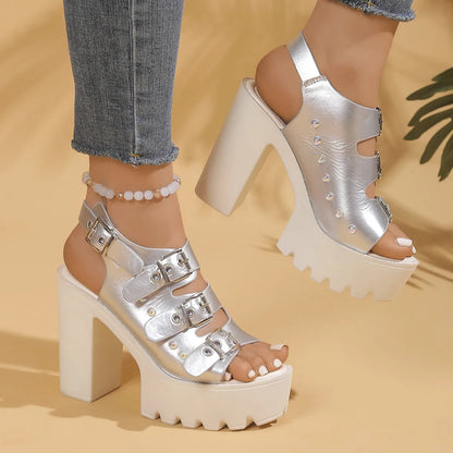 Buckle Platform Block Heels Sandals - Tigbul's Variety Fashion Shop
