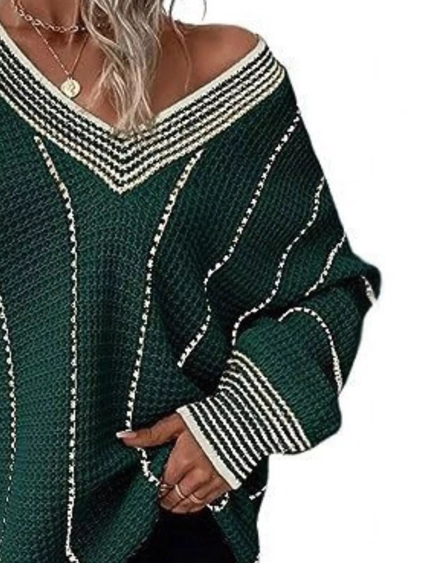 Full Size V-Neck Textured Knit Sweater Plus Size - Tigbul's Variety Fashion Shop