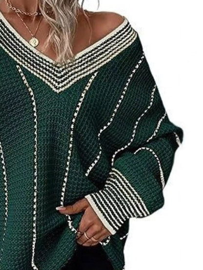 Full Size V-Neck Textured Knit Sweater Plus Size - Tigbul's Variety Fashion Shop
