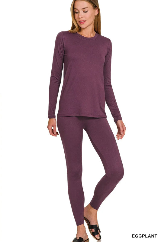 Zenana Microfiber Round Neck Top and Leggings Set - Tigbul's Variety Fashion Shop