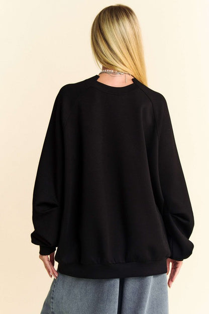 Black Round Neck Raglan Sleeve Sweatshirt