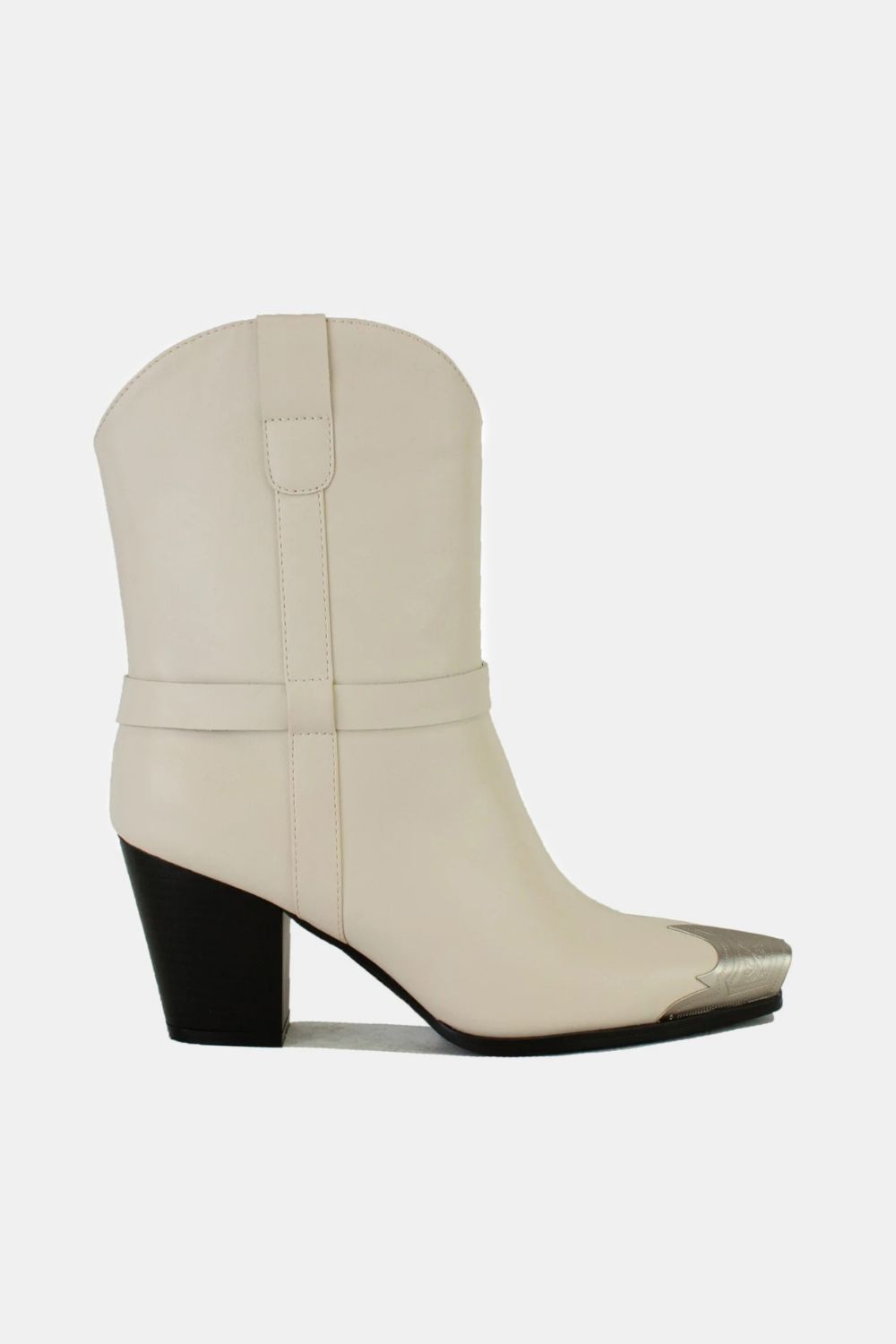 White Faux Leather Metal Toe Ankle Boots - Tigbul's Variety Fashion Shop