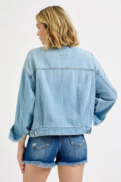 RISEN Washed Dropped Shoulder Denim Jacket - Tigbul's Variety Fashion Shop