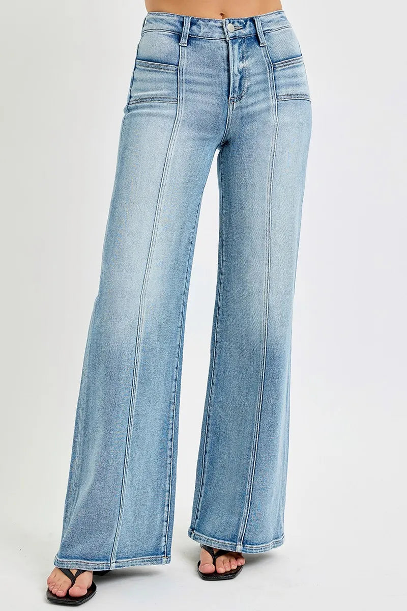 RISEN Full Size Mid Rise Wide Jeans with Front Patch Pocket Plus Size - Tigbul's Variety Fashion Shop