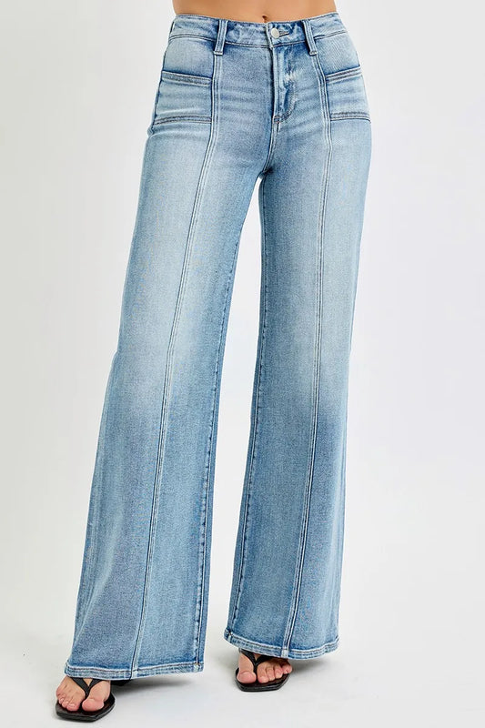RISEN Full Size Mid Rise Wide Jeans with Front Patch Pocket Plus Size - Tigbul's Variety Fashion Shop