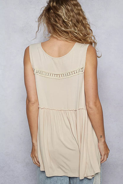 POL Lace Trim Babydoll Sleeveless Top with Ruffled and Raw Edge Detail - Tigbul's Variety Fashion Shop