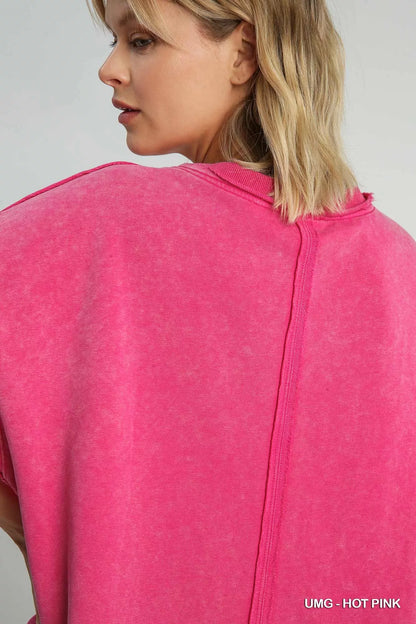 Umgee Mineral Wash Round Neck Top - Tigbul's Variety Fashion Shop