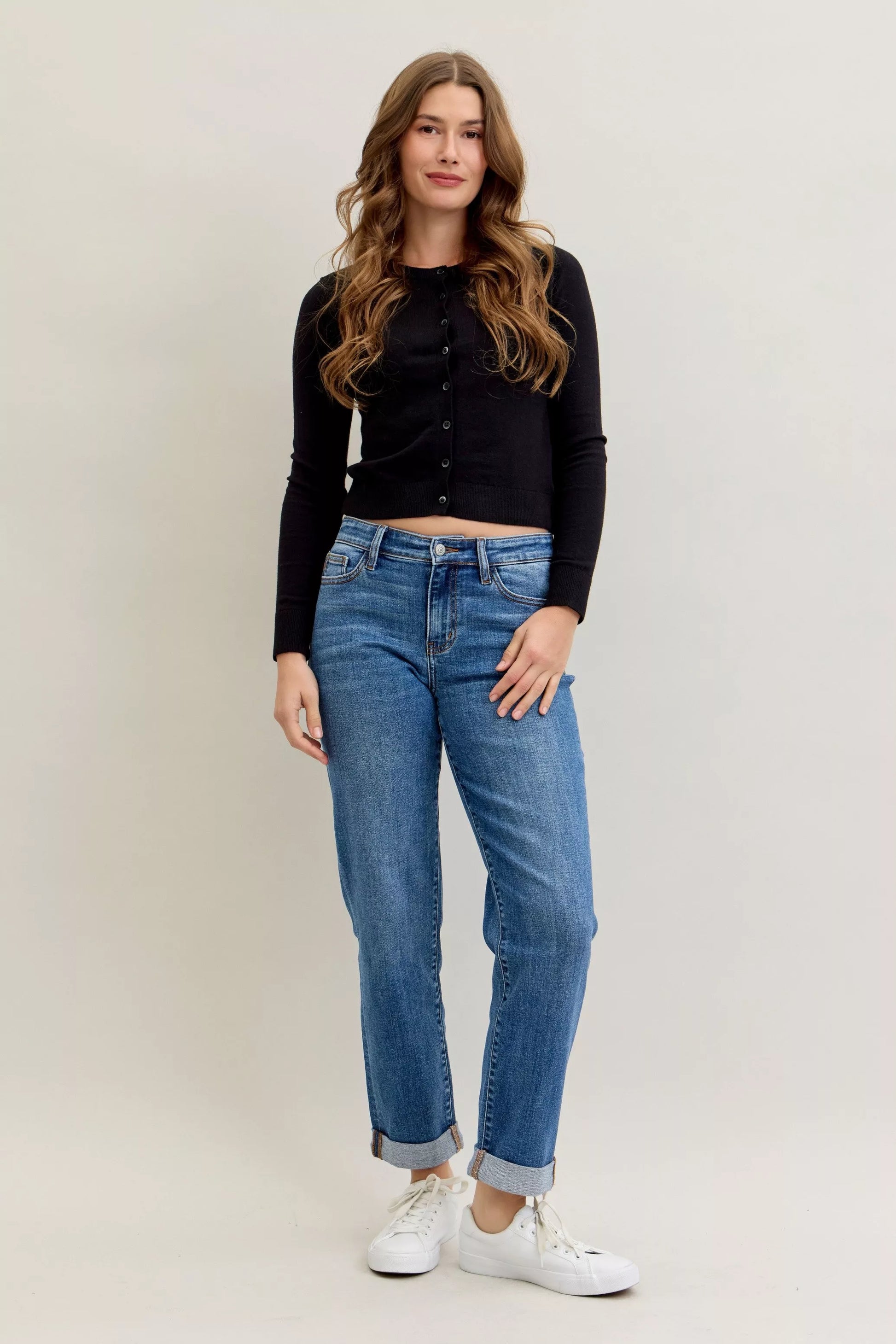 Judy Blue Full Size Mid Rise BF Classic Cuffed Jeans Plus Size - Tigbul's Variety Fashion Shop