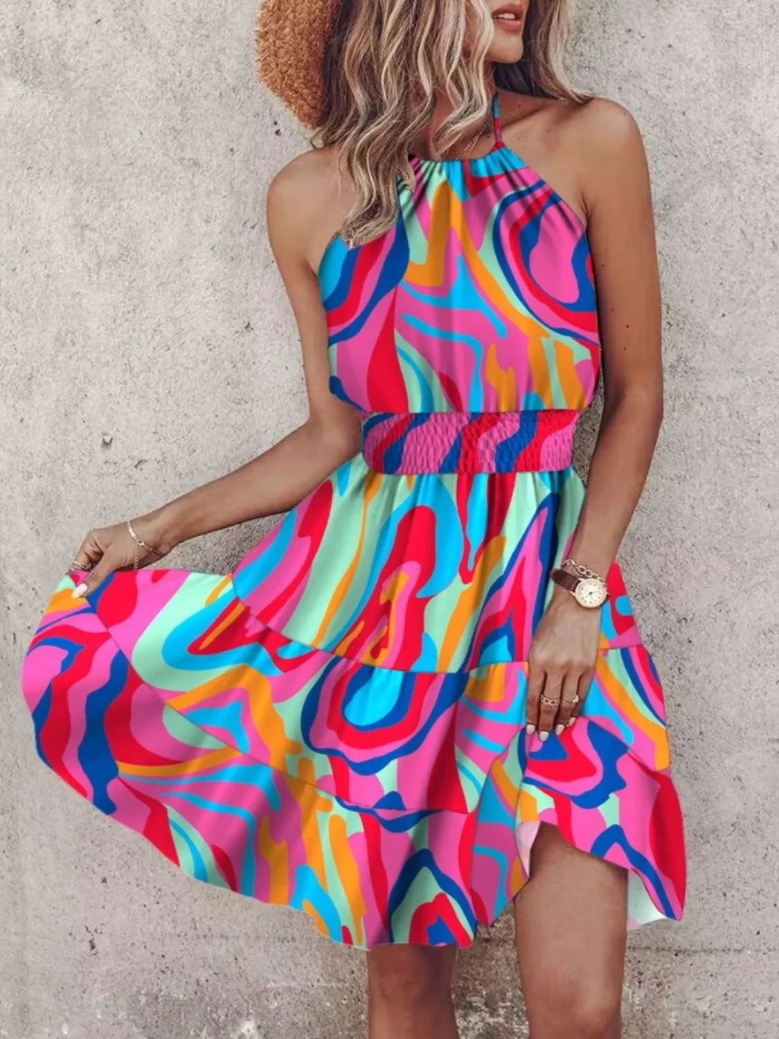 Paisley Print Halter Neck Mini Dress - Tigbul's Variety Fashion Shop