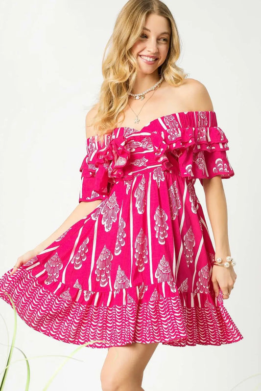 Umgee Off-Shoulder Paisley Print Ruffled Mini Dress - Tigbul's Variety Fashion Shop