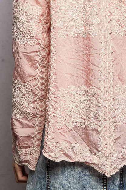 Embroidery Button Down Long Sleeve Shirt - Tigbul's Variety Fashion Shop