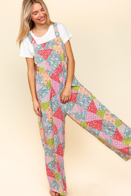 Printed Wide Leg Overalls with Side Pockets - Tigbul's Variety Fashion Shop